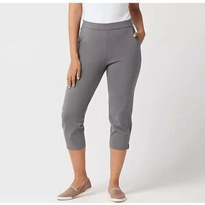 Susan Graver Womens 2X Premium Stretch Pull-On Capri Leggings Gray‎ Night NWOT)